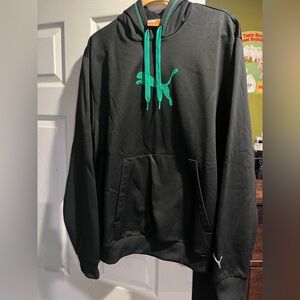 Puma Men's Black Hoodie with Green Accents XL